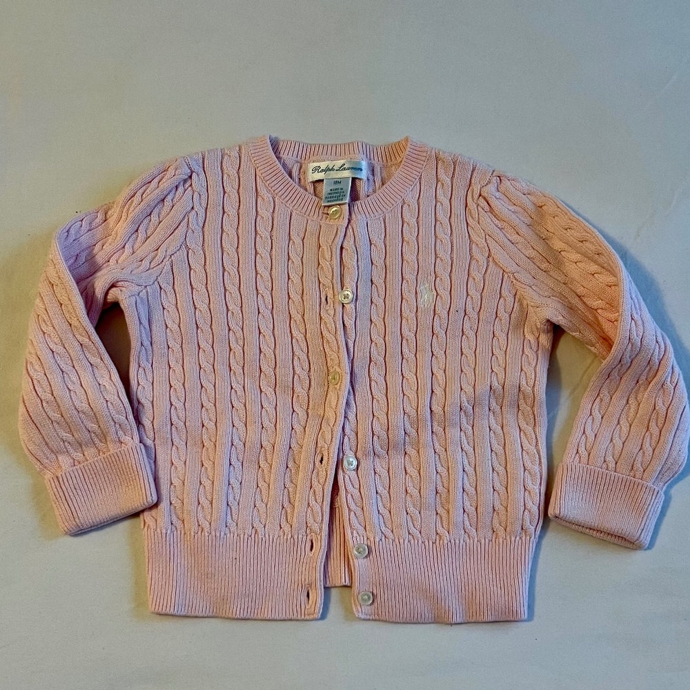 Pink cableknit sweater toddler girl, 18 months